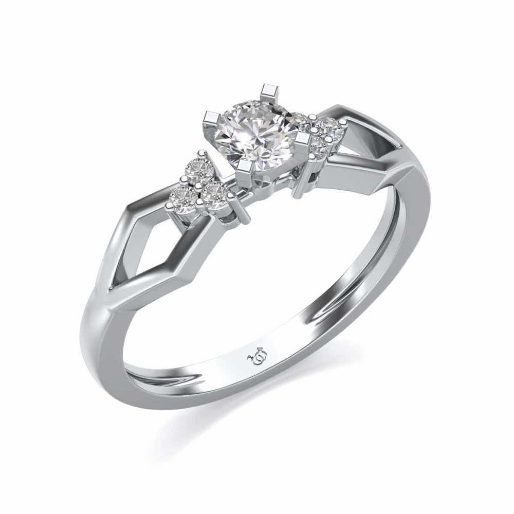 Visual Delight Solitaire Silver Ring - White Gold - Image 1