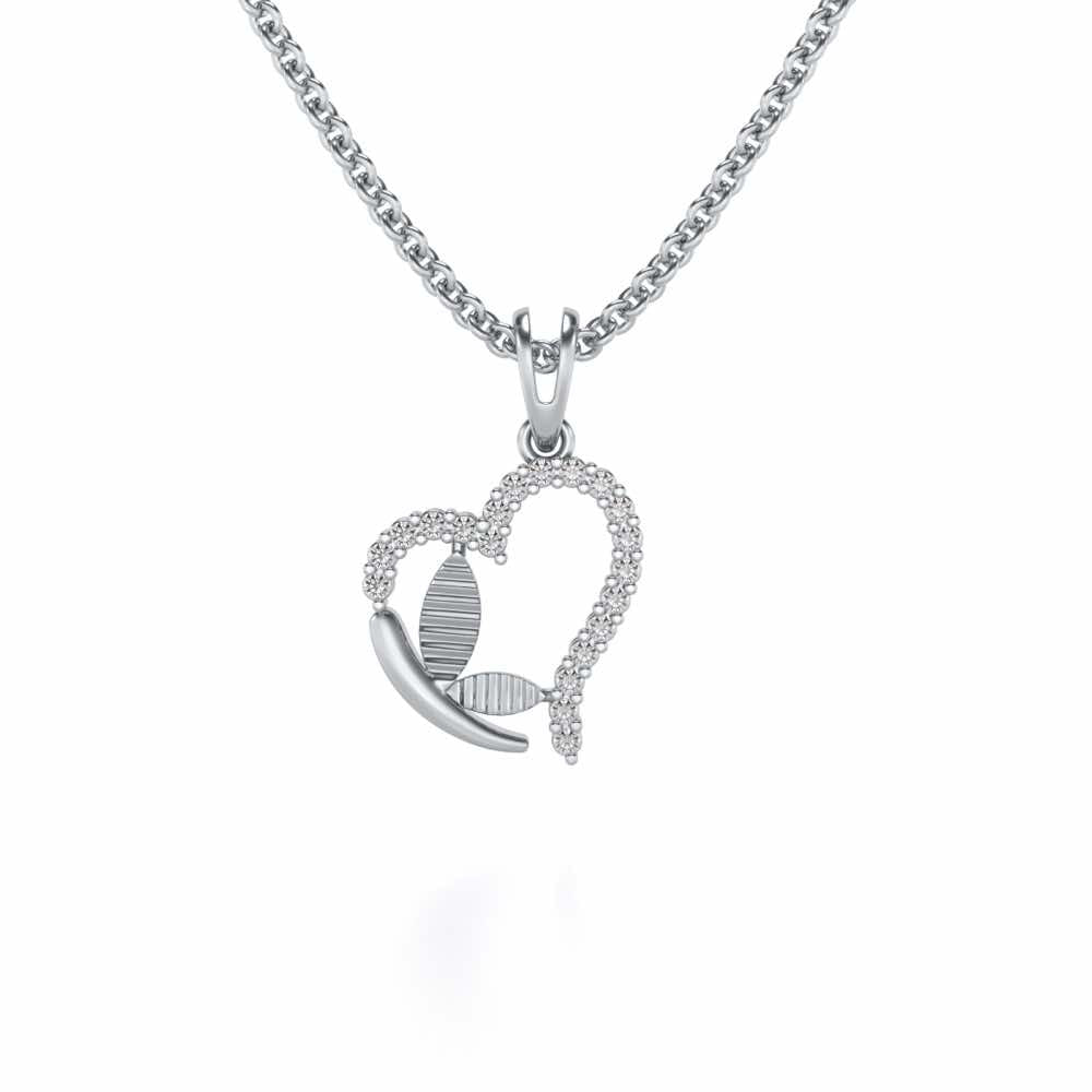 Butterfly Heart Silver Pendant - White Gold - Image 1