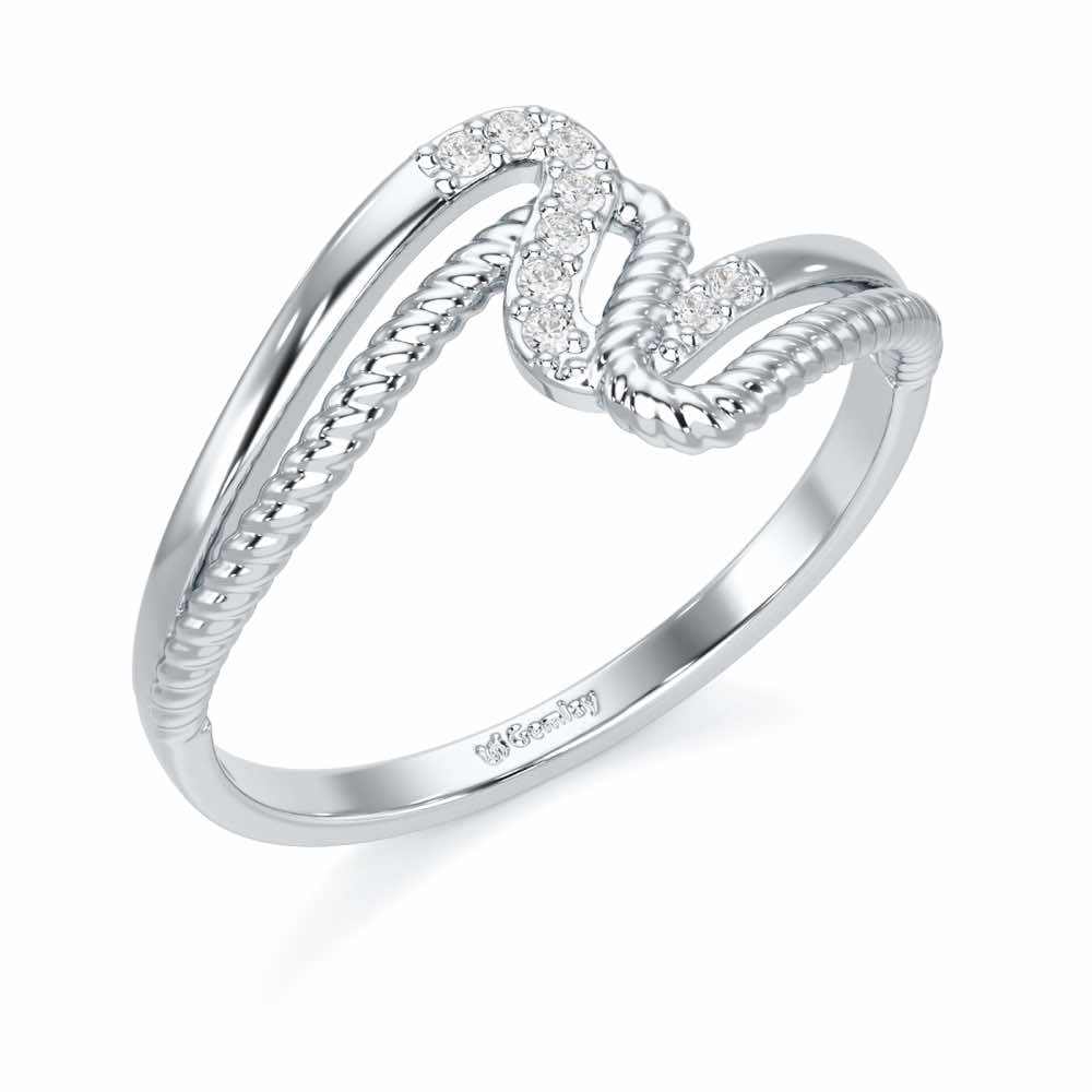 Down Wave Silver Ring - White Gold - Image 1