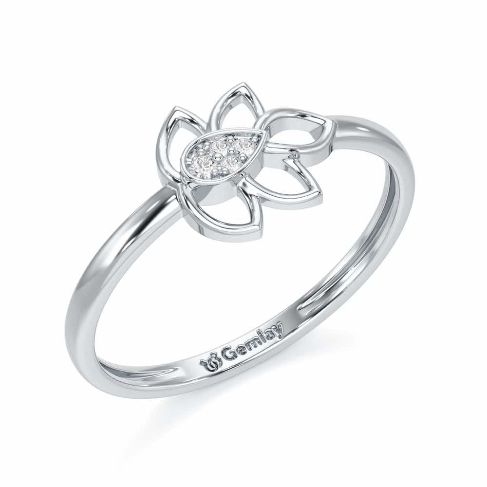 Side Vine Silver Ring - White Gold - Image 1