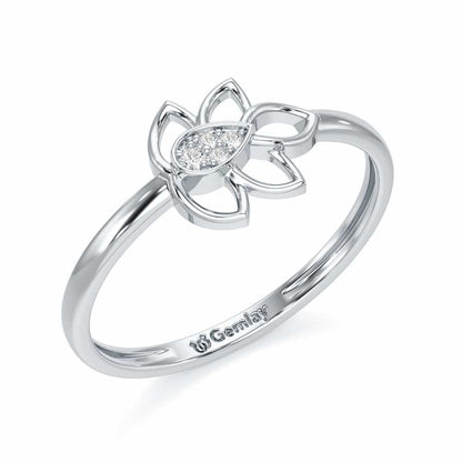 Side Vine Silver Ring - White Gold - Image 1