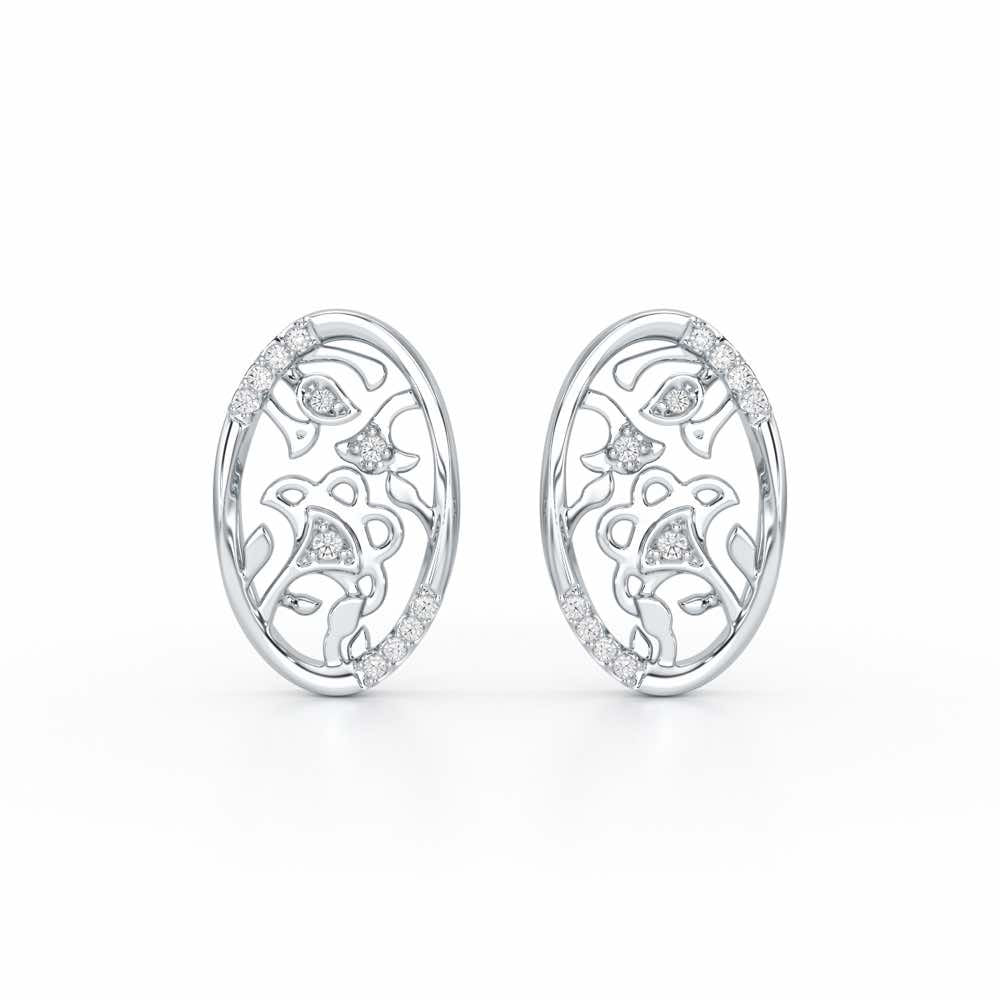 Ornate Glow Silver Earring Studs - White Gold - Image 1