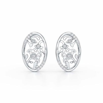 Ornate Glow Silver Earring Studs - White Gold - Image 1