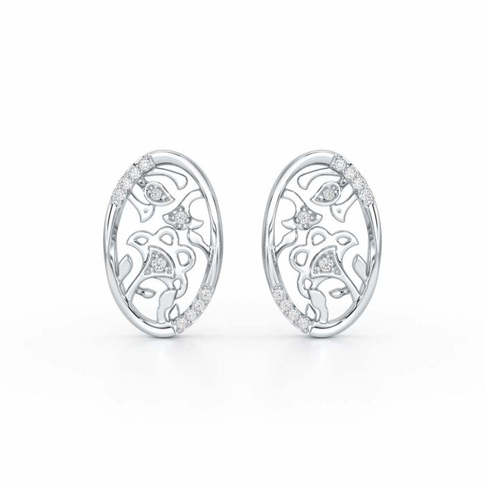 Ornate Glow Silver Earring Studs - White Gold - Image 1