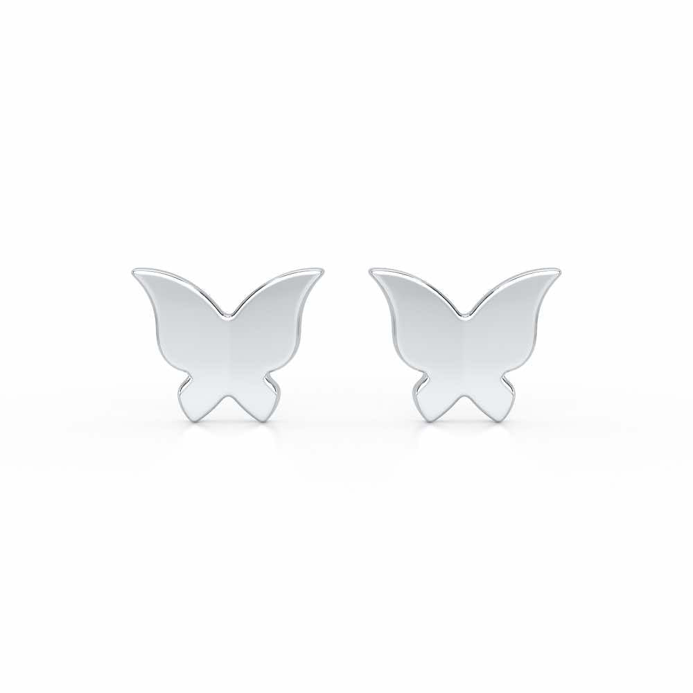 Small Butterflies Silver Earring Studs - White Gold - Image 1