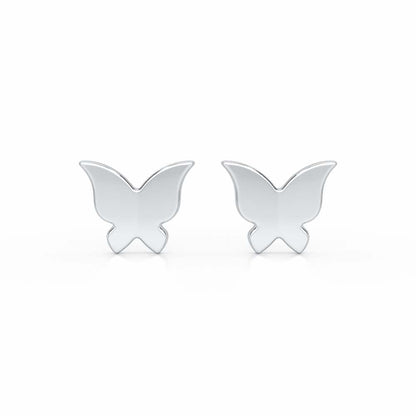 Small Butterflies Silver Earring Studs - White Gold - Image 1