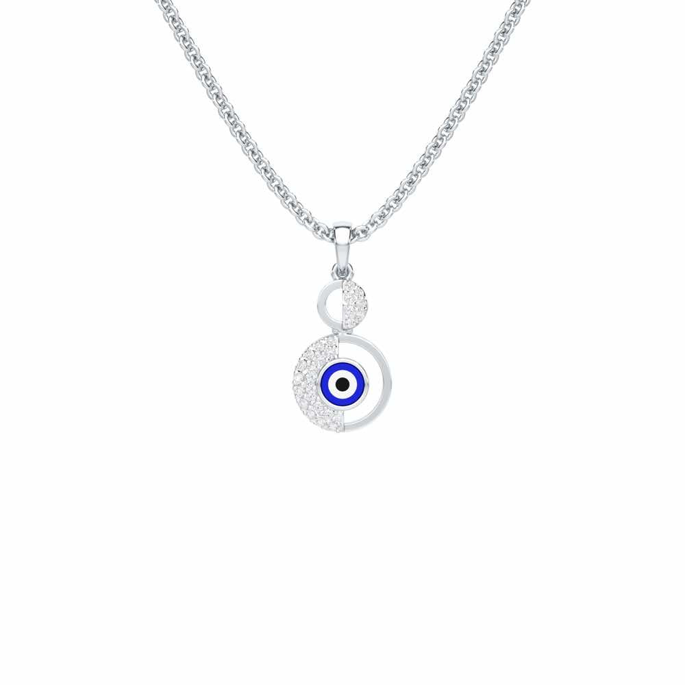 Evil Eye Sentinel Silver Pendant - White Gold - Image 1