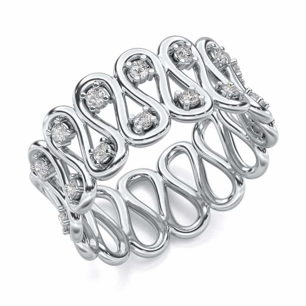 Dense Wave Silver Band Ring - White Gold - Image 1
