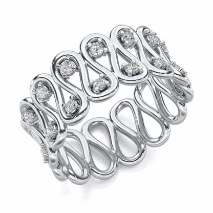 Dense Wave Silver Band Ring - White Gold - Image 1