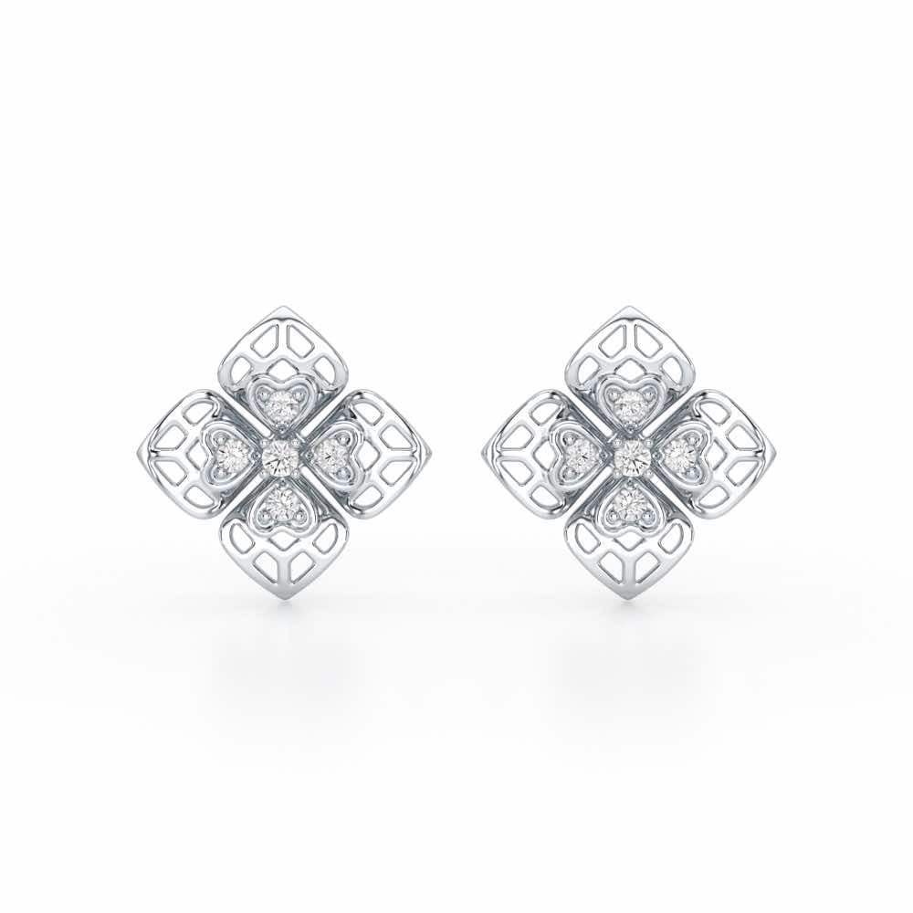 Delicate Petals Silver Earring Studs - White Gold - Image 1