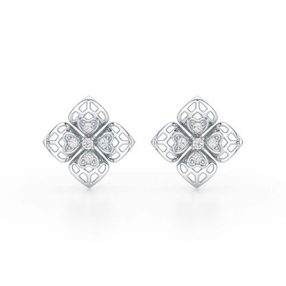 Delicate Petals Silver Earring Studs - White Gold - Image 1