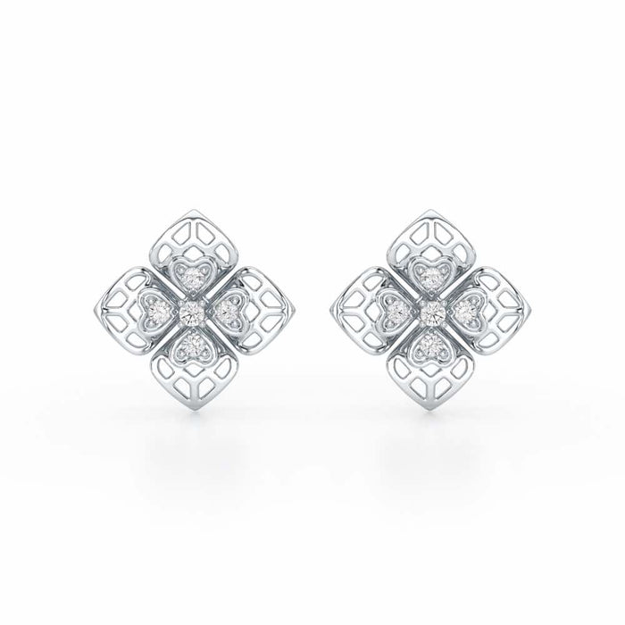 Delicate Petals Silver Earring Studs - White Gold - Image 1