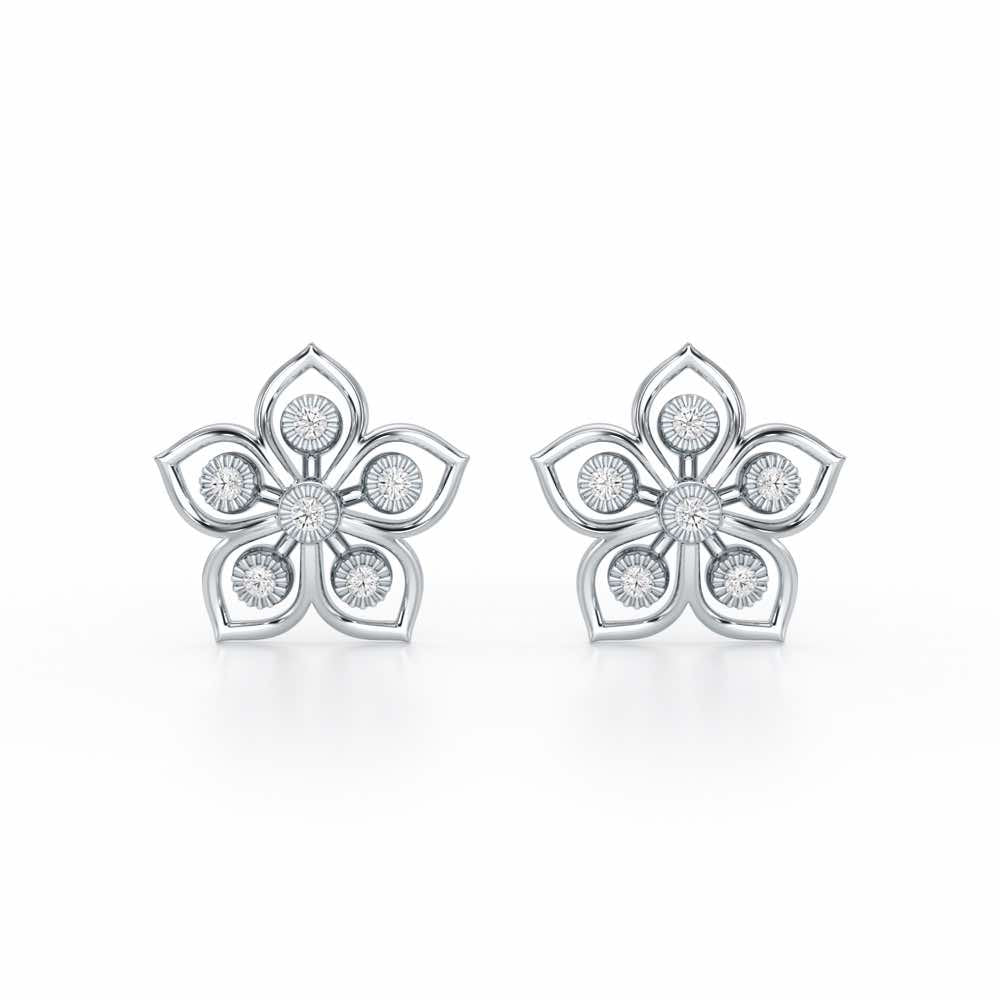 Charm Florel Silver Earring Studs - White Gold - Image 1