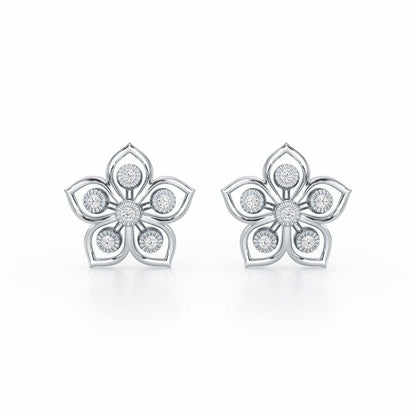 Charm Florel Silver Earring Studs - White Gold - Image 1