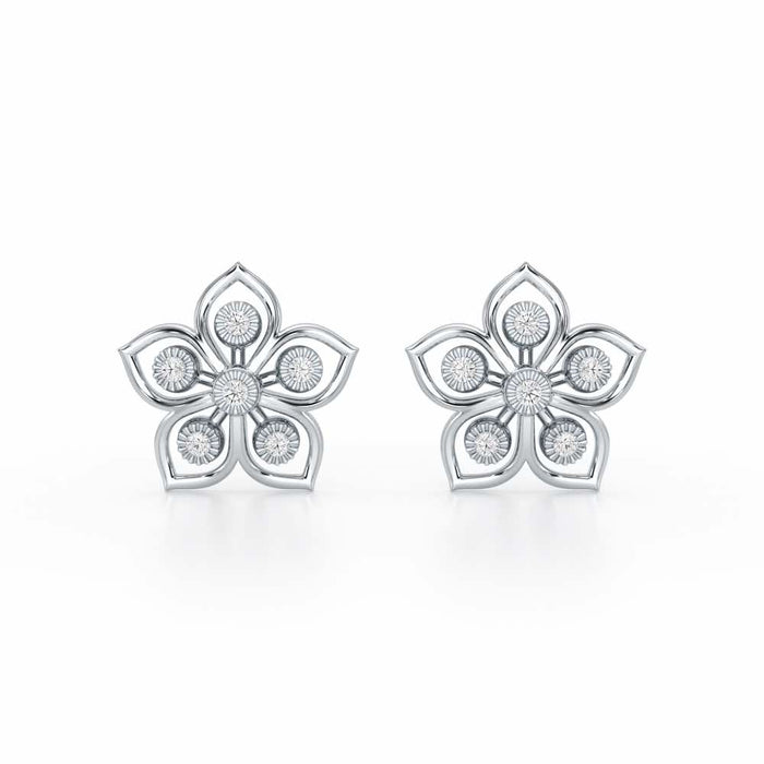 Charm Florel Silver Earring Studs - White Gold - Image 1