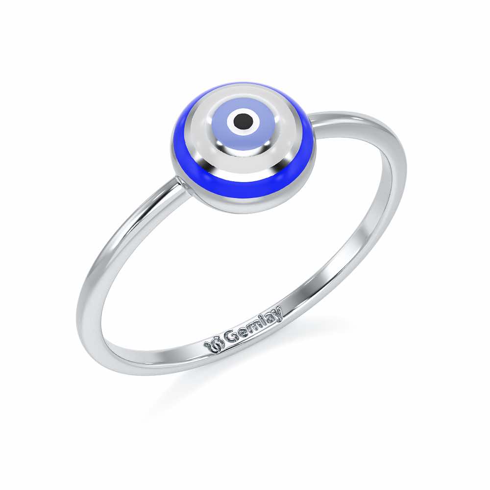 Isolde Evil Eye Silver Ring - White Gold - Image 1