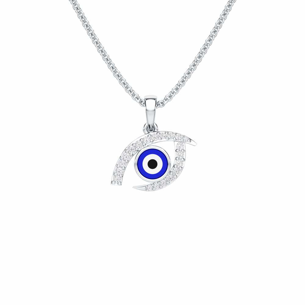 Evil Eye Charm Silver Pendant - White Gold - Image 1