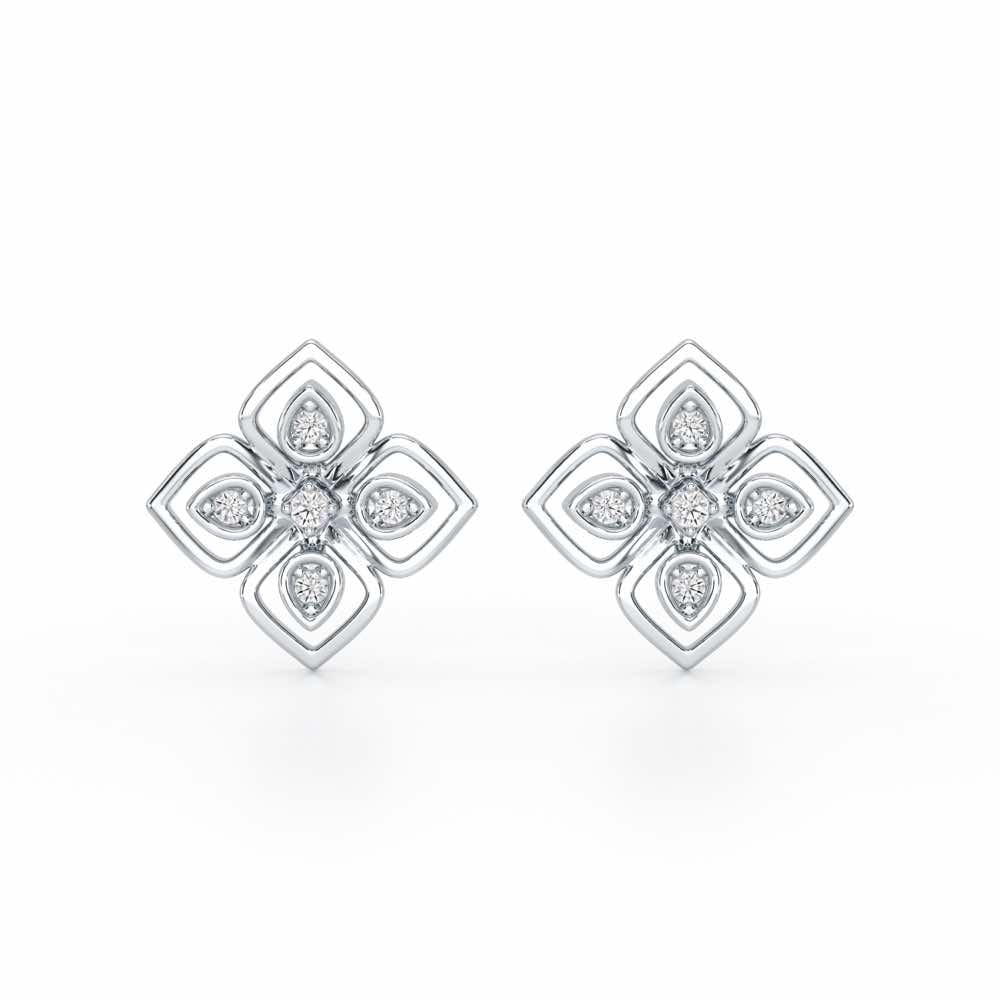 Bettie Flowers Silver Earring Studs - White Gold - Image 1