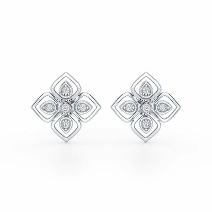 Bettie Flowers Silver Earring Studs - White Gold - Image 1