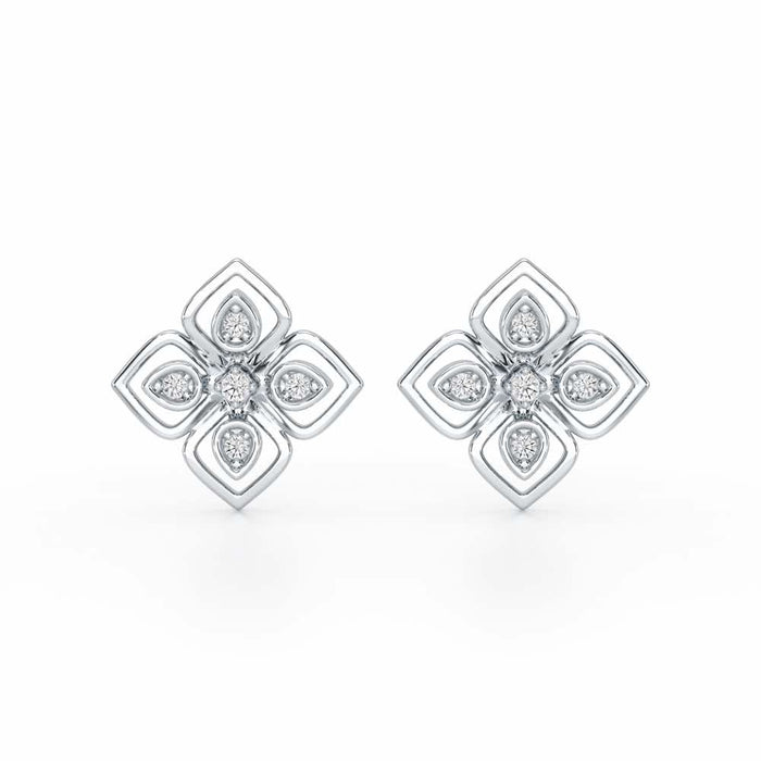 Bettie Flowers Silver Earring Studs - White Gold - Image 1