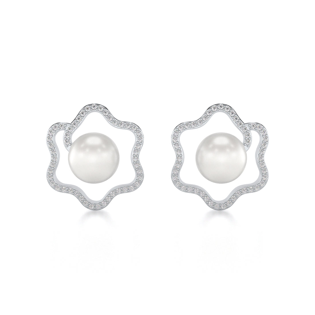 Little Shine Silver Pearl Earrings - White Gold - Image 1