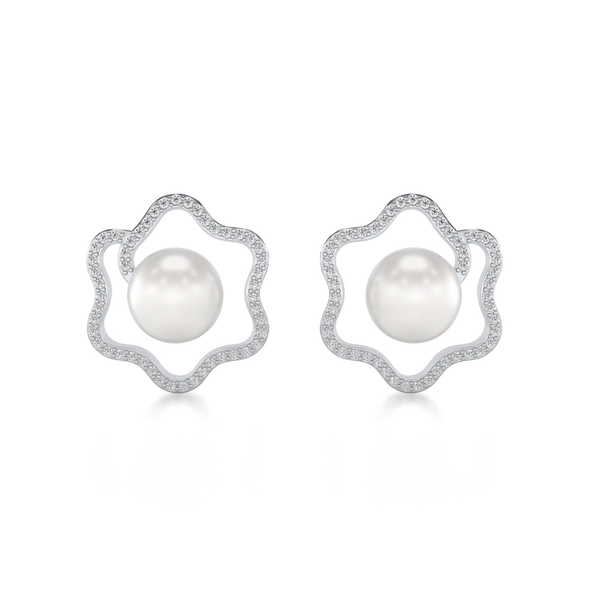 Little Shine Silver Pearl Earrings - White Gold - Image 1