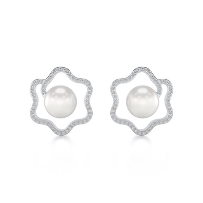 Little Shine Silver Pearl Earrings - White Gold - Image 1