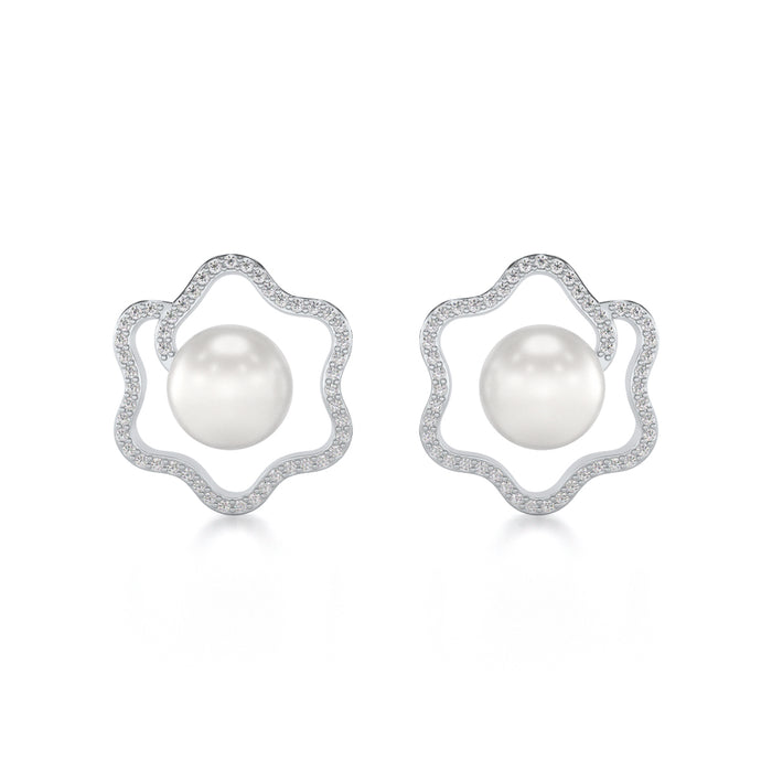 Little Shine Silver Pearl Earrings - White Gold - Image 1