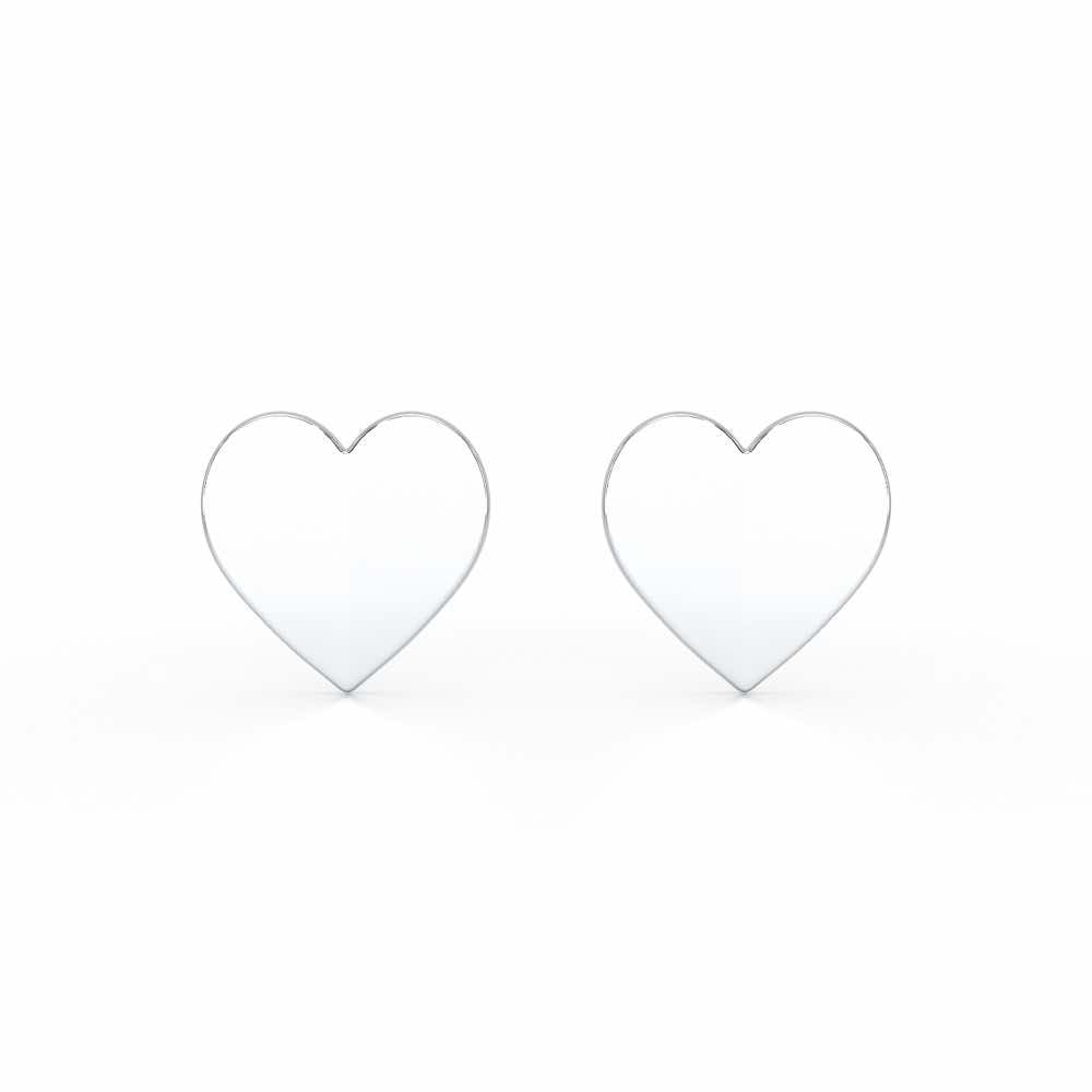 Trinket Heart Silver Earring Studs - White Gold - Image 1
