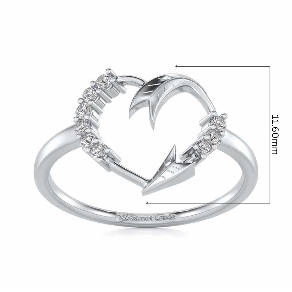 Arrow Heart Silver Ring - White Gold - Image 5