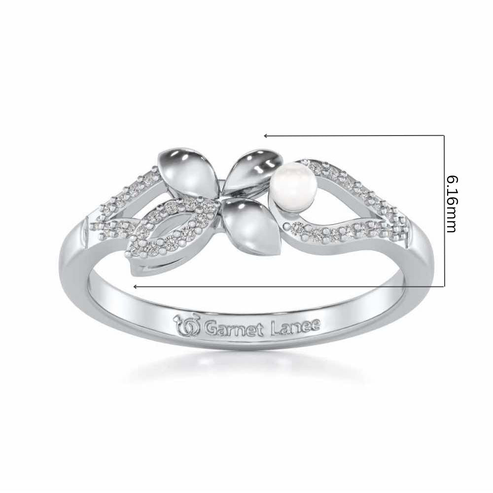Plant Drop Silver Pearl Ring - White Gold - Image 5