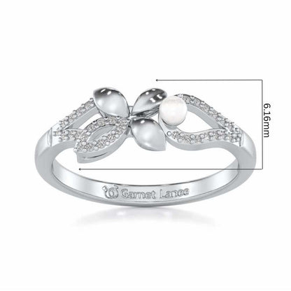 Plant Drop Silver Pearl Ring - White Gold - Image 5