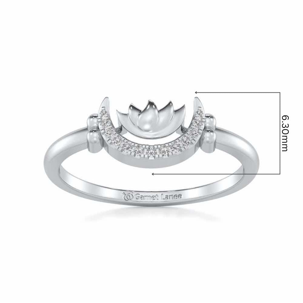 Lotus Moon Silver Ring - White Gold - Image 5