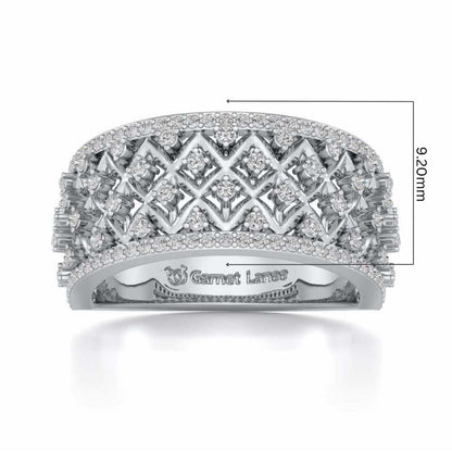 Just Lattice Silver Band Ring - White Gold - Image 5