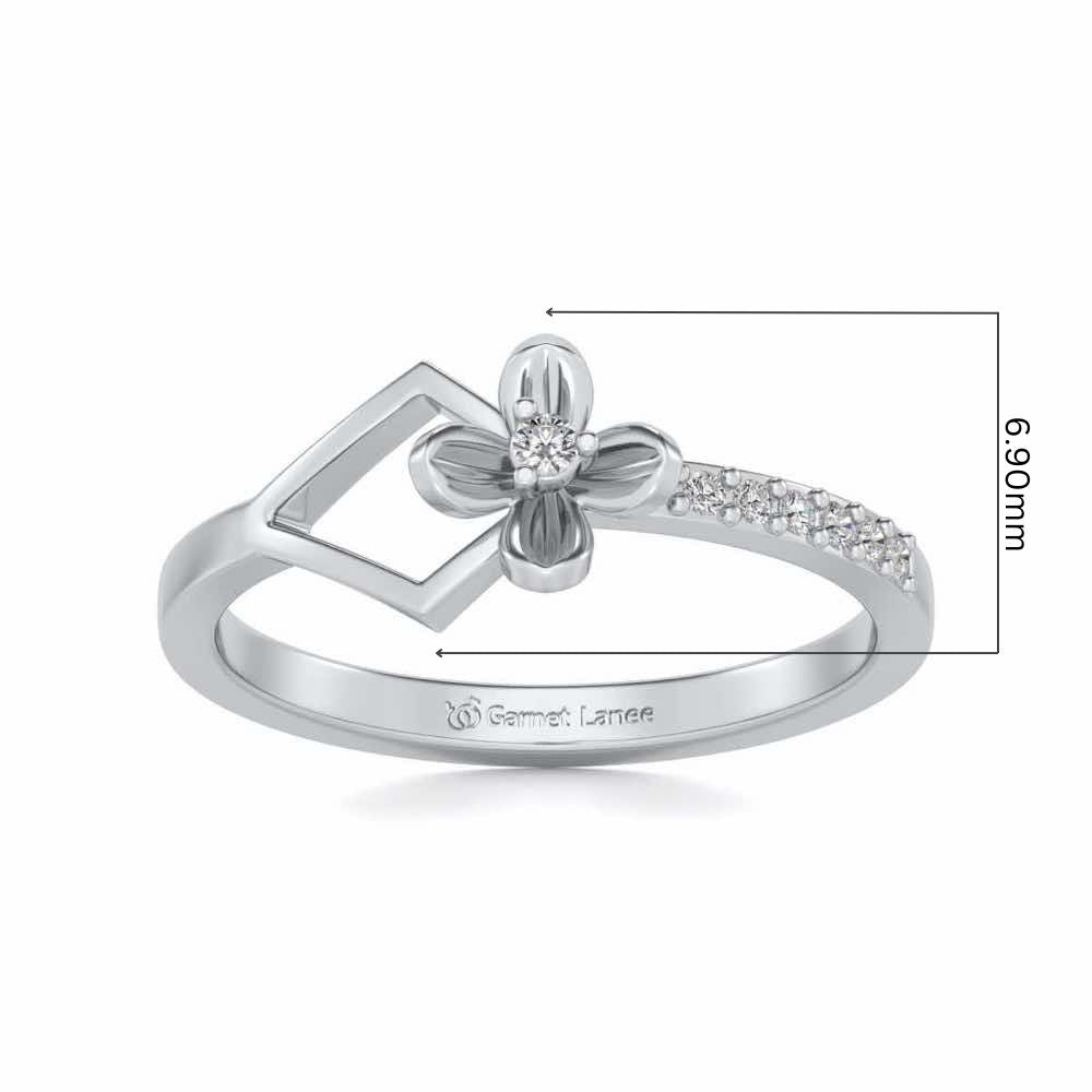 Tiny Flower Silver Ring - White Gold - Image 5