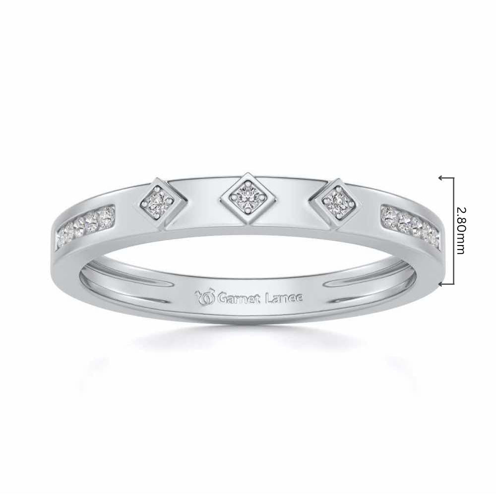 Embellished Silver Band Ring - White Gold - Image 5