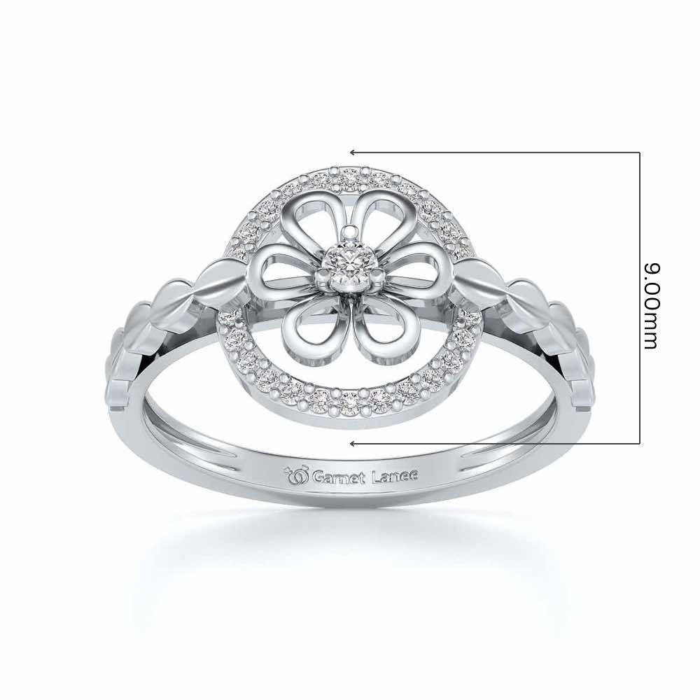 Shiny Circled Flower Silver Ring - White Gold - Image 5