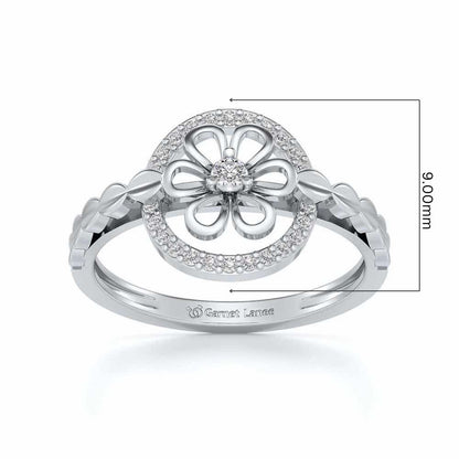 Shiny Circled Flower Silver Ring - White Gold - Image 5