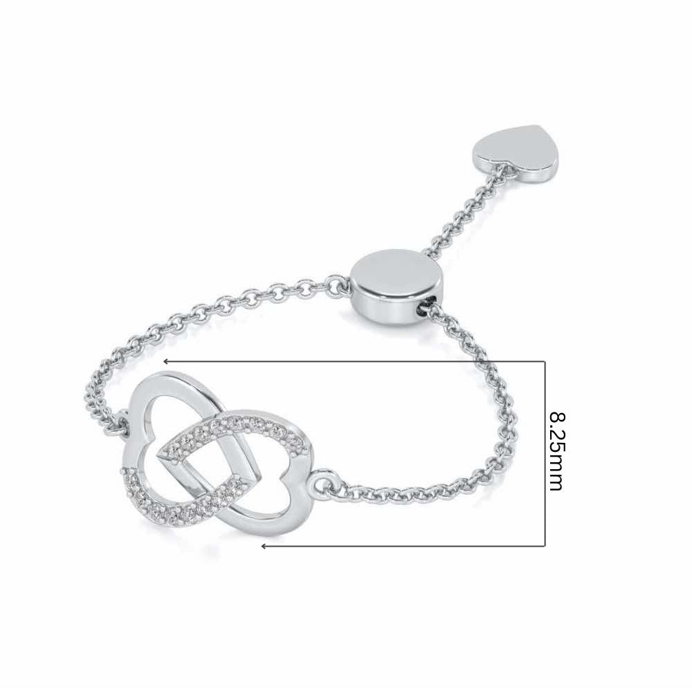 Twining Heart Adjustable Silver Ring - White Gold - Image 5