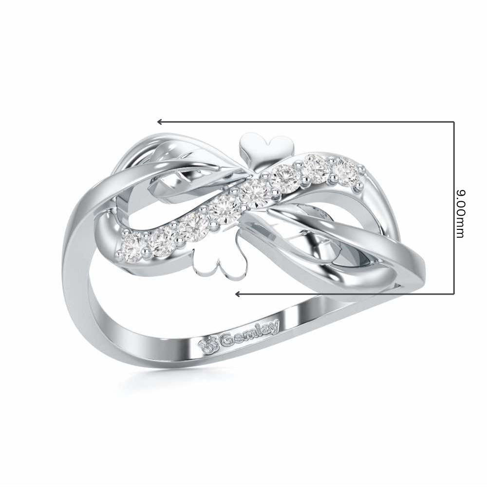 Leaf Bow Silver Ring - White Gold - Image 5