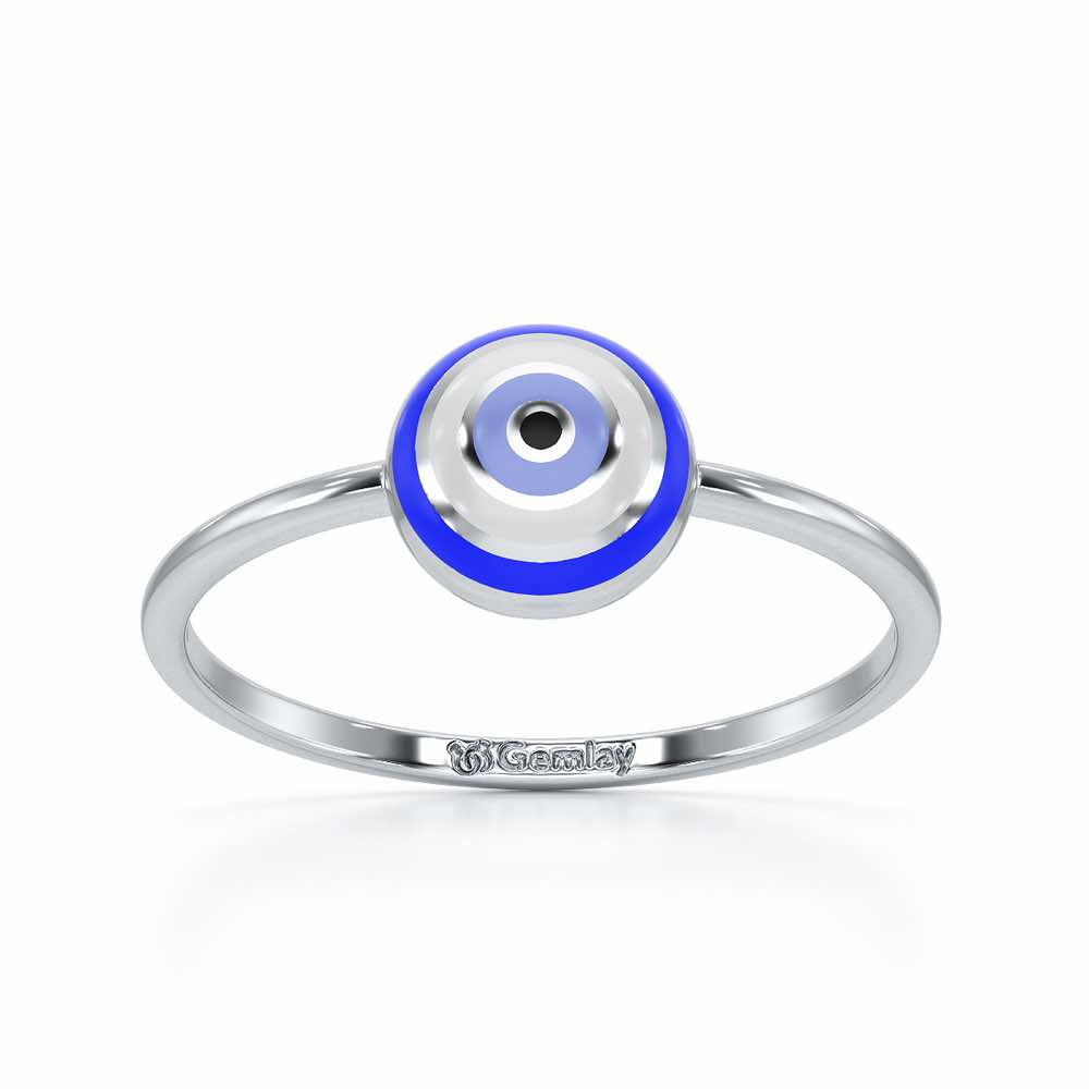 Isolde Evil Eye Silver Ring - White Gold - Image 2
