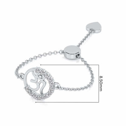 Om Adjustable Silver Ring - White Gold - Image 5