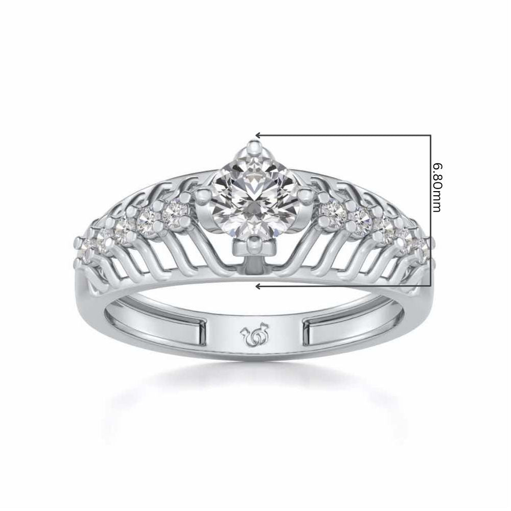 Coronated Solitaire Silver Ring - White Gold - Image 5