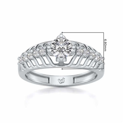 Coronated Solitaire Silver Ring - White Gold - Image 5