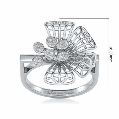 Mesh Bloom Silver Ring - White Gold - Image 5