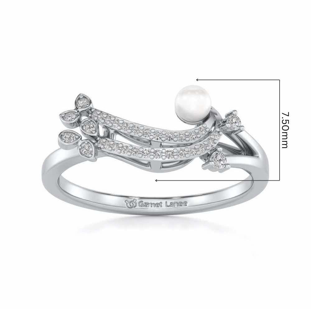 Flora-Tide Silver Pearl Ring - White Gold - Image 5