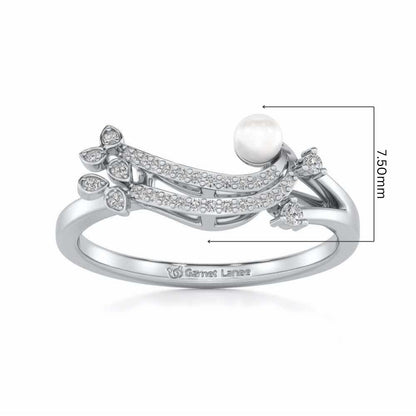 Flora-Tide Silver Pearl Ring - White Gold - Image 5