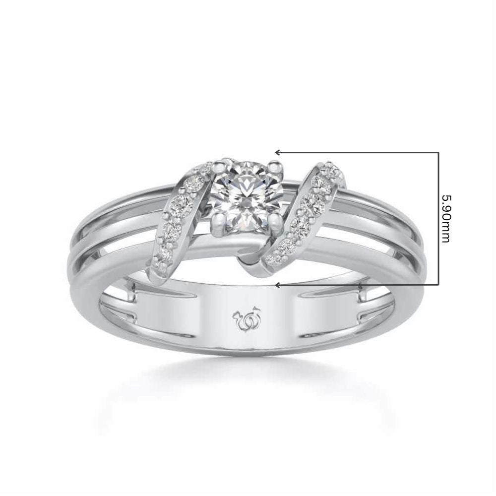Wrap around Solitaire Silver Ring - White Gold - Image 5