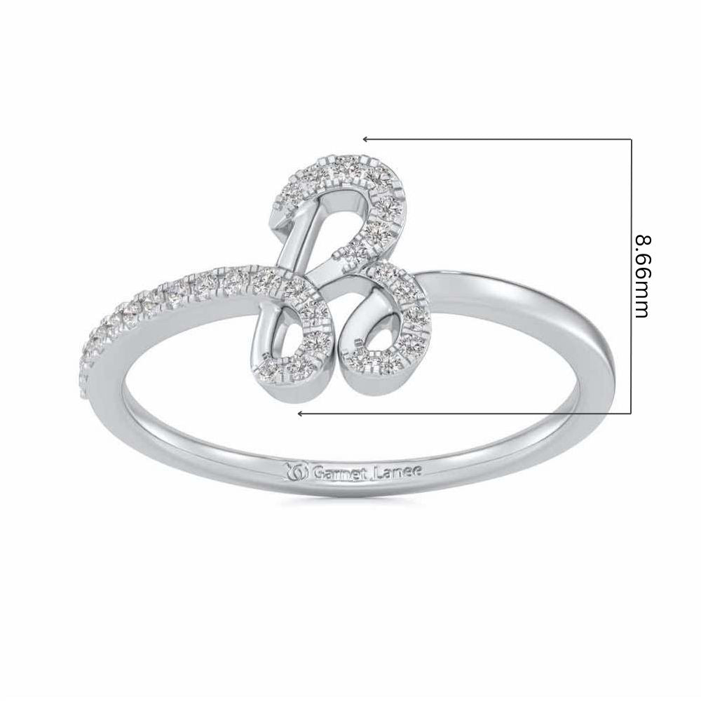 Stylish B Silver Ring - White Gold - Image 5