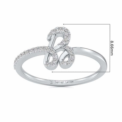 Stylish B Silver Ring - White Gold - Image 5